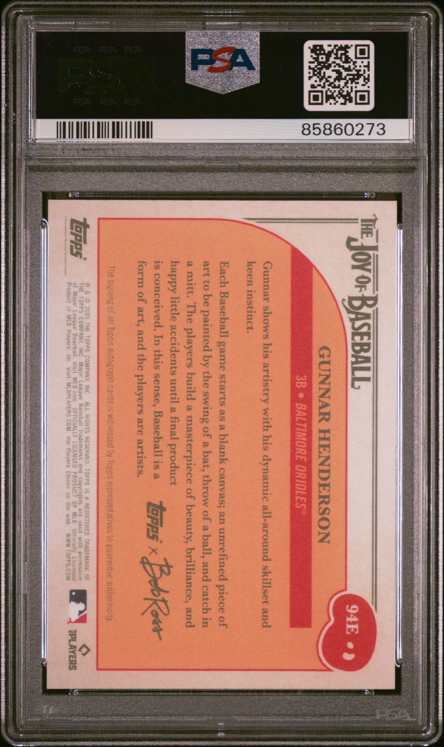2023 Topps X Bob Ross Gunnar Henderson Autograph-Indian Yellow /25 PSA 10